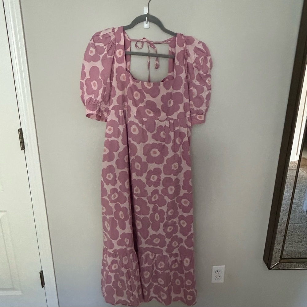 Jacquie the Label Bright Pink Floral Puff Sleeve Maxi Dress Large